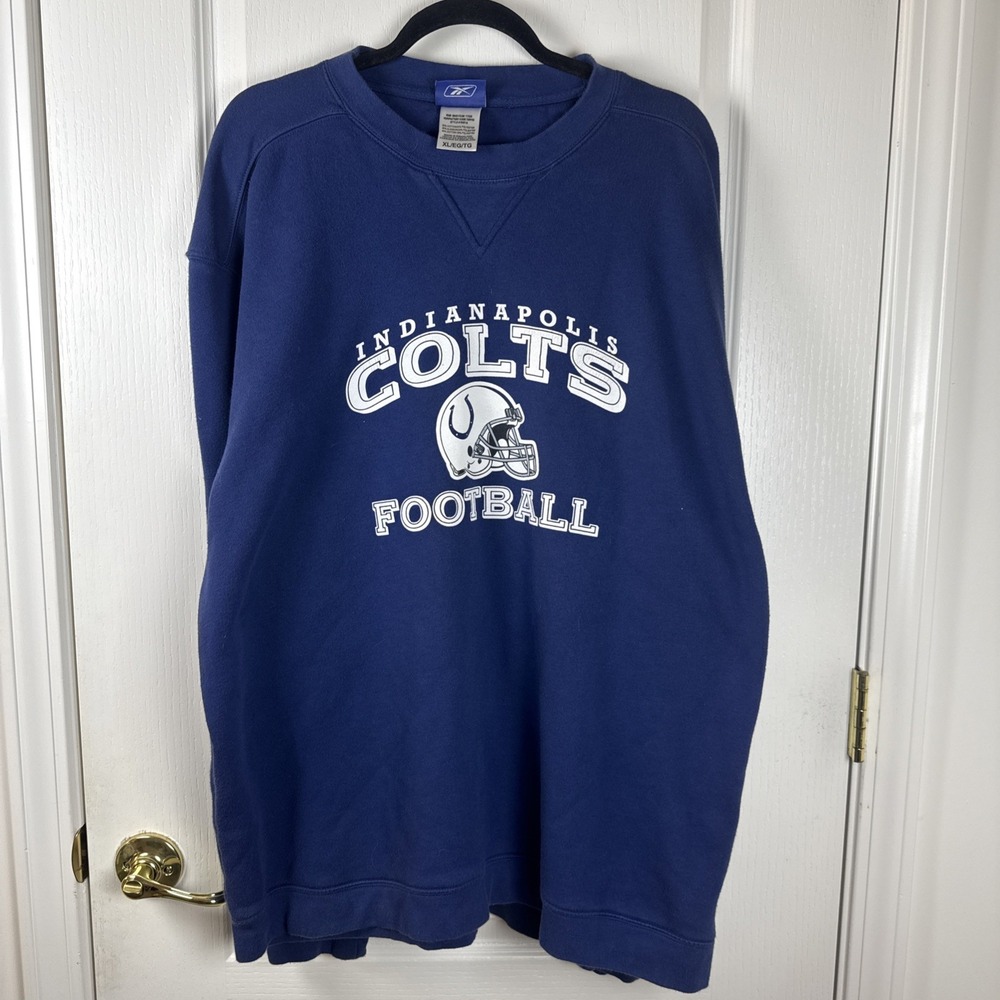 Vtg Y2K Reebok Indianapolis Colts Football Crewneck Sweatshirt Boxy XL Blue NFL